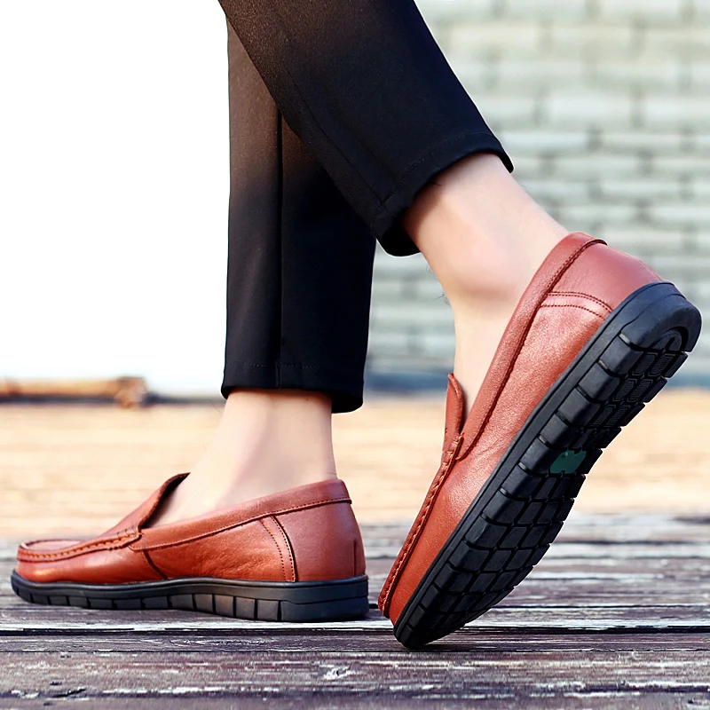Spring Summer Casual Men's Loafers Comfortable Leather Flat Shoes Men Breathable Slip-On Soft Driving Moccasins % | Обувь