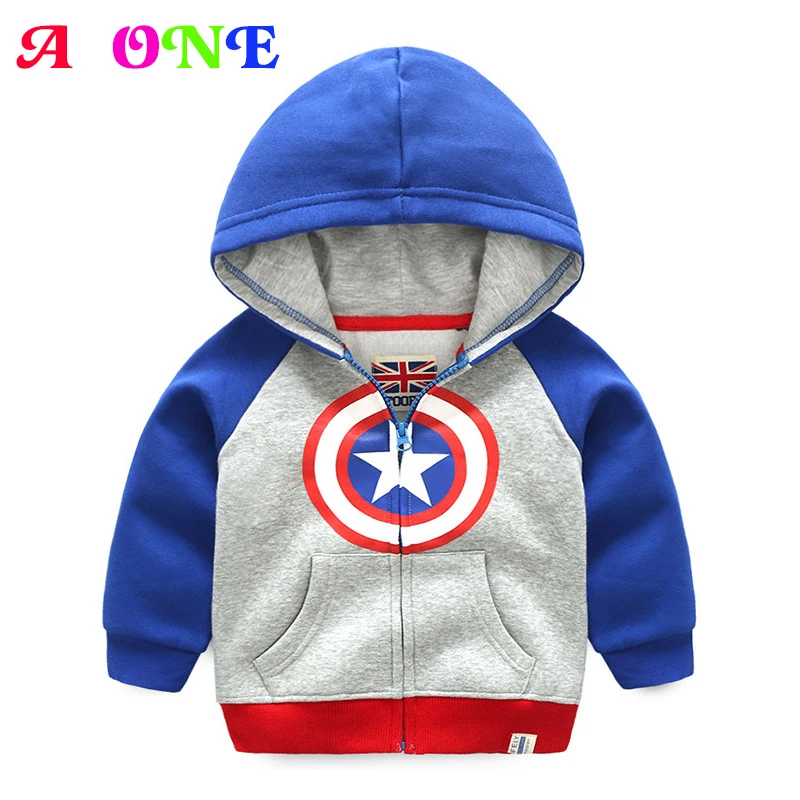Осенне весенняя куртка с капюшоном и принтом капитан для маленьких мальчиков