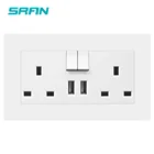 SRAN двойной Великобритания, гнездо питания, разъем с usb 5v 2.1A, переключатель со светодиодной панелью для ПК 146 мм * 86 мм, двойной 13A 3-контактный разъем