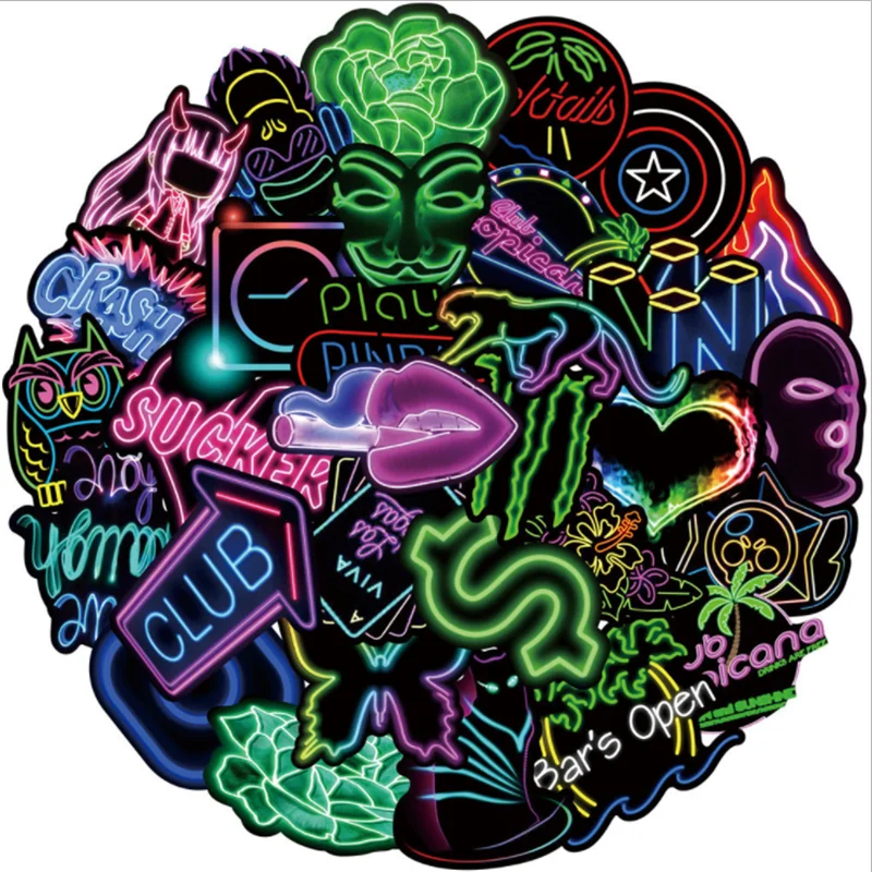 

10/30/50PCS Neon Graffiti Stickers Suitcase Laptop Guitar Helmet Waterproof Decoration Toys Wholesale