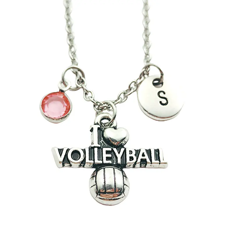 

Love Volleyball Creative Initial Letter Monogram Birthstone Necklace Fashion Jewelry Women Christmas Gifts Accessories Pendants