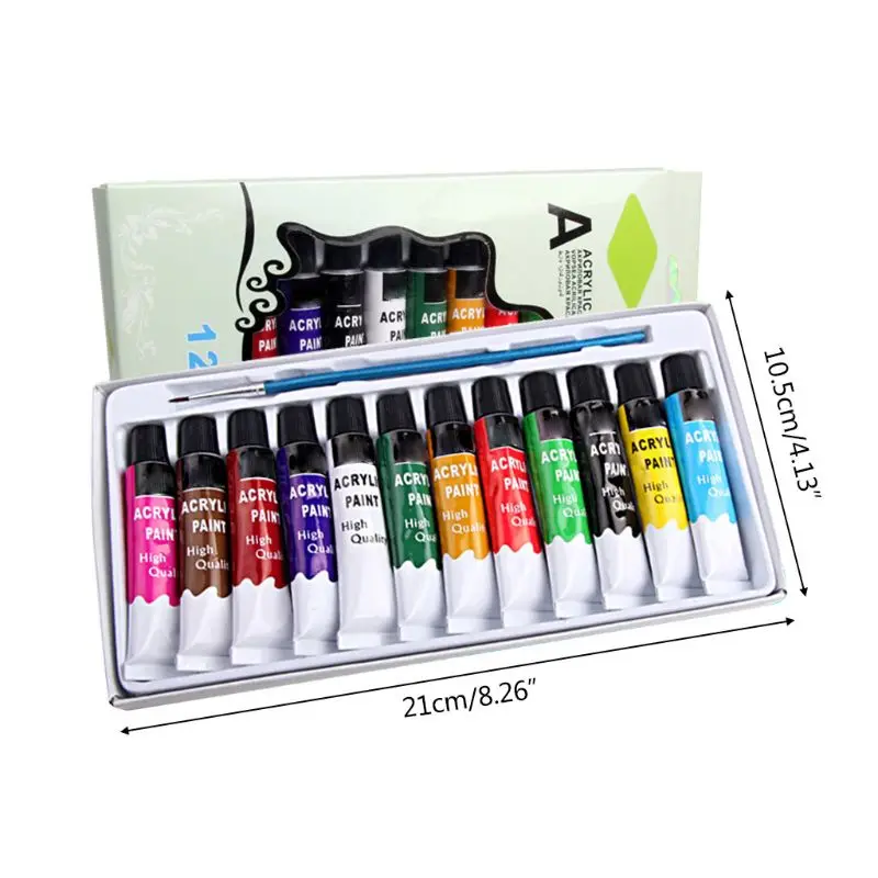 

12 Colors Acrylic Paints Brush 12ml Tubes Drawing Painting Pigment Hand-painted
