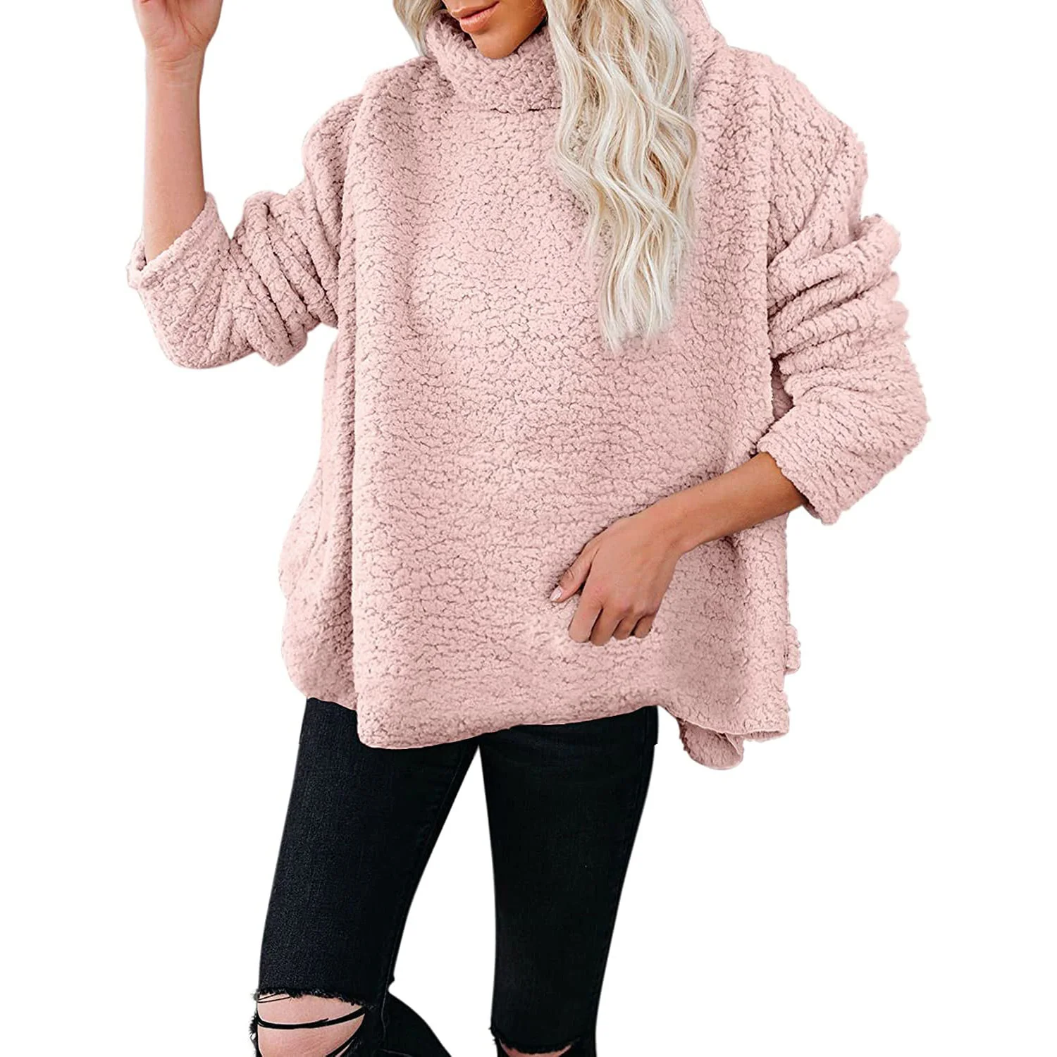 2022 Women's New Fashion Loose Casual Sweater Solid Color Plush Outwear Tops Coat Woolen Autumn Winter Warm Fluff Sweaters