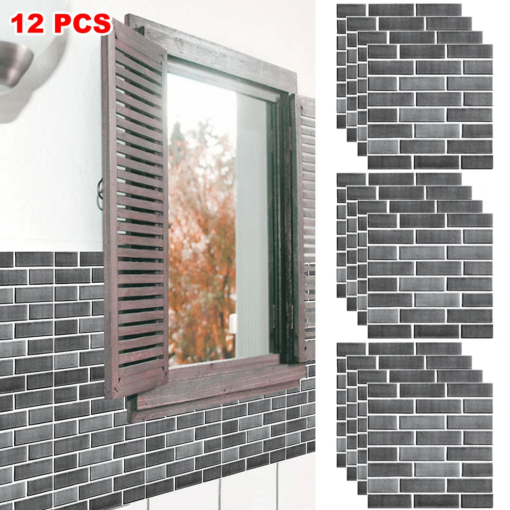 

12pcs 3D Wall Tile Stickers Kitchen Bathroom Self-adhesive Decor Waterproof (30x30cm/12" x 12")(Wall Brick Pattern)