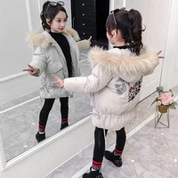 girls babys down coat jacket outwear 2022 embroidery warm fur thicken winter autumn overcoat top cardigan childrens clothing