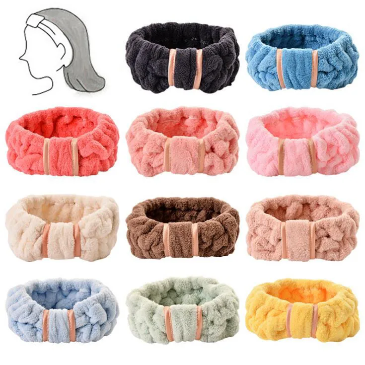 

SPA Bath Shower Cute Elastic Knotted Solid Coral Fleece Headband Women Washing Face Elastic Hair Bands Cute Makeup Headwrap