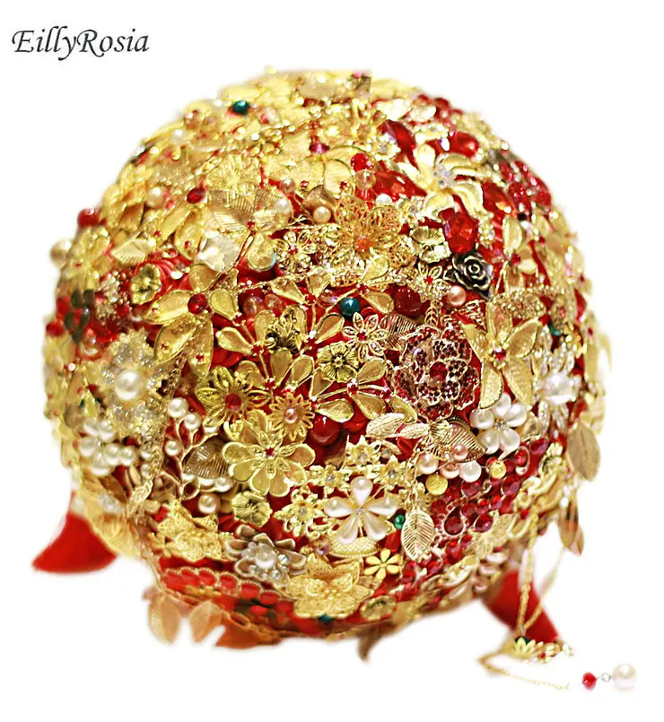 EillyRosia High-end Китайский Свадебный букет, красные, золотые, роскошные украшения Винтаж Букеты Свадебные Золотой Рубин Элегантные Exquisive (art.: 3920b37e55da0) - 3920b37e55da0