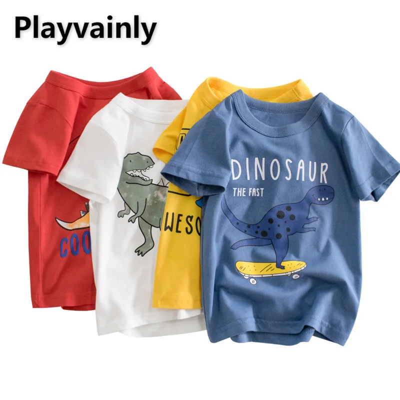 

2021 летняя детская футболка с коротким рукавом, хлопковая Детская летняя футболка с принтом динозавра, одежда для мальчиков E9972