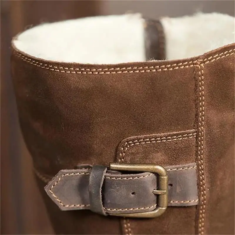 New Boots Women Leather Flock Winter Plush Warm Kneel High Boots Luxry Ladies Patchwork Flat Shoes Casual Female Snow Boots