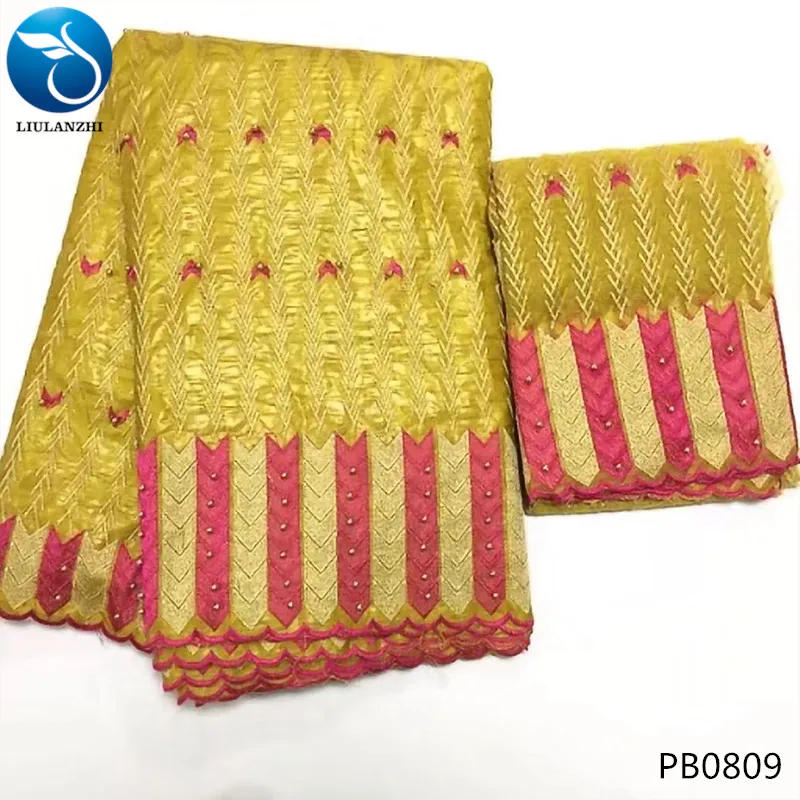 PB0809 LIULANZHI желтый Базен riche getzner хлопок ткань tissu riche ткань жаккардовая парча ткань с бисером 7 ярдов/партия PB08 - Цвет: PB0809