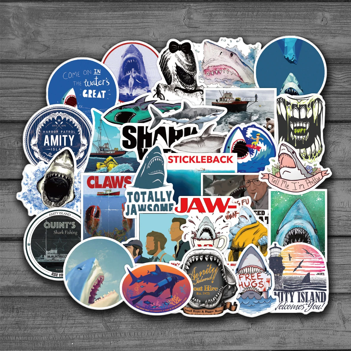 

50Pcs JAW Poster Shark Classic Horror Movie Surfing For Car Refrigerator Notebook Guitar DIY Graffiti Sticker