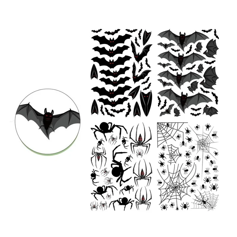 

4Pcs/set 25*35CM Halloween Decorations PVC Bat Spider Wall Stickers DIY Window Stickers Halloween Party Scary Decos Props