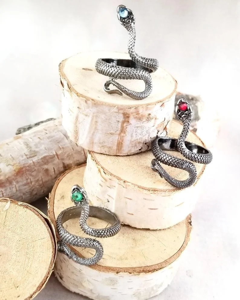 1 шт персонализированный черный камень змейка кольцо-готическое