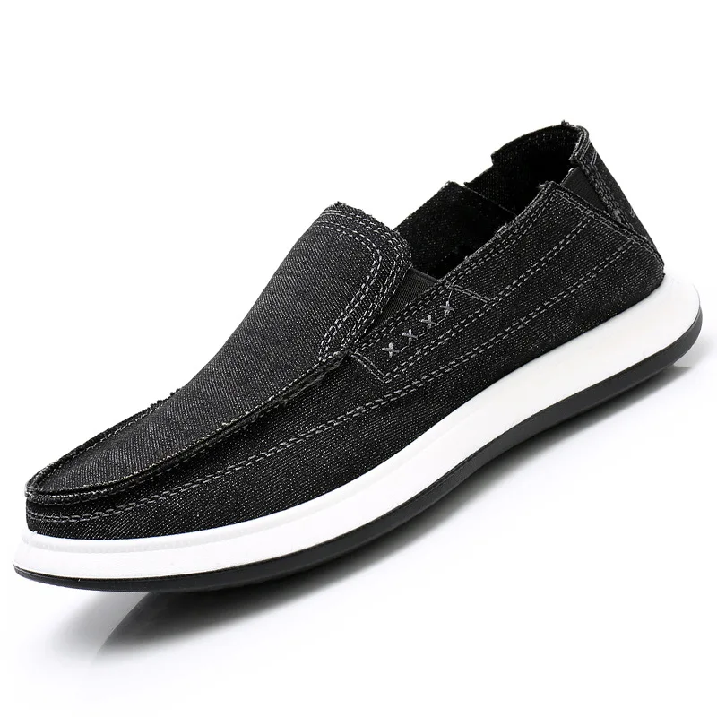 Лоферы мужские из денима Вулканизированная плоская подошва без застежки дышащие