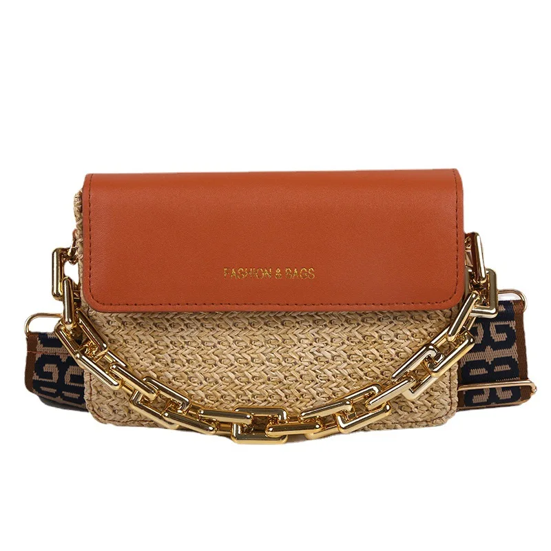 

Women Summer Shoulder Bag Straw+PU Lether Handmade Woven Crossbody bag Female Beach Handbags For shopper Small Square Bag