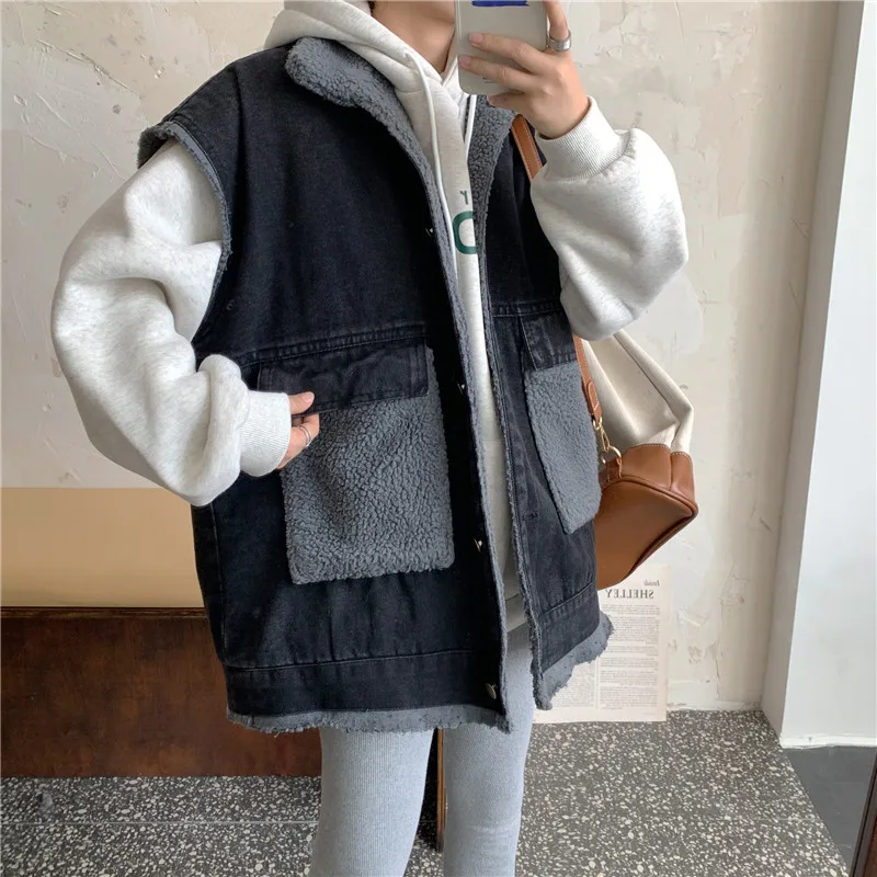 Женский джинсовый жилет оверсайз в Корейском стиле плотное пальто без рукавов
