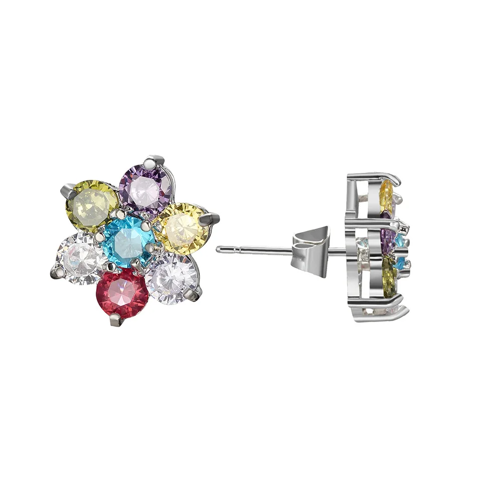 

Elegant Crystal Flower Zircon Stud Earrings for Women Multicolors Ear Stud Piercing Brincos Female Wedding Party Summer Jewelry