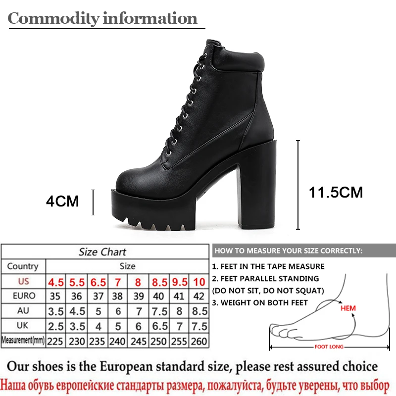 

Gdgydh New Arrival Black Leather Boots Women In Ankle Boots Lace Up Chunky Platform Heels Ladies Autumn Shoes Free Shipping