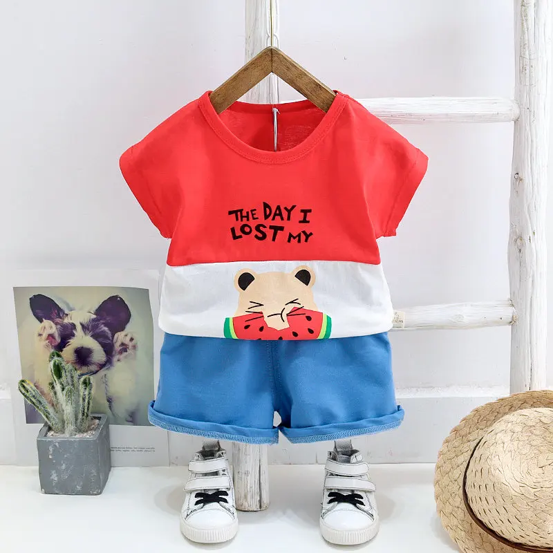 Летняя хлопковая одежда для маленьких мальчиков Детская футболка с мультяшными