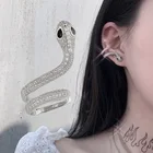 Женские Висячие серьги-клипсы в Корейском стиле, минималистичные серьги-каффы с блестящими змея со стразами, 2021
