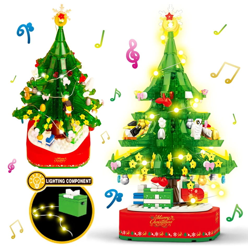

486Pcs Christmas Tree Theme Rotating Music Box Building Blocks City Friends House Bricks Santa Claus Toys Children Gifts Boys