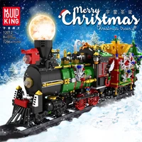 mould king christmas series building block steam electric train with light and music bricks for kids toys children gifts