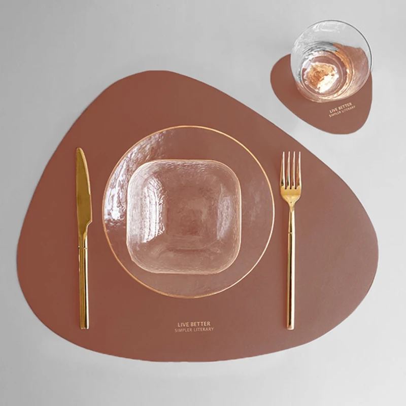 

Tableware Pad Placemat Table Mat PU Leather Heat Insulation Non-Slip Simple Placemats Disc Coaster Placemat for Dining Table