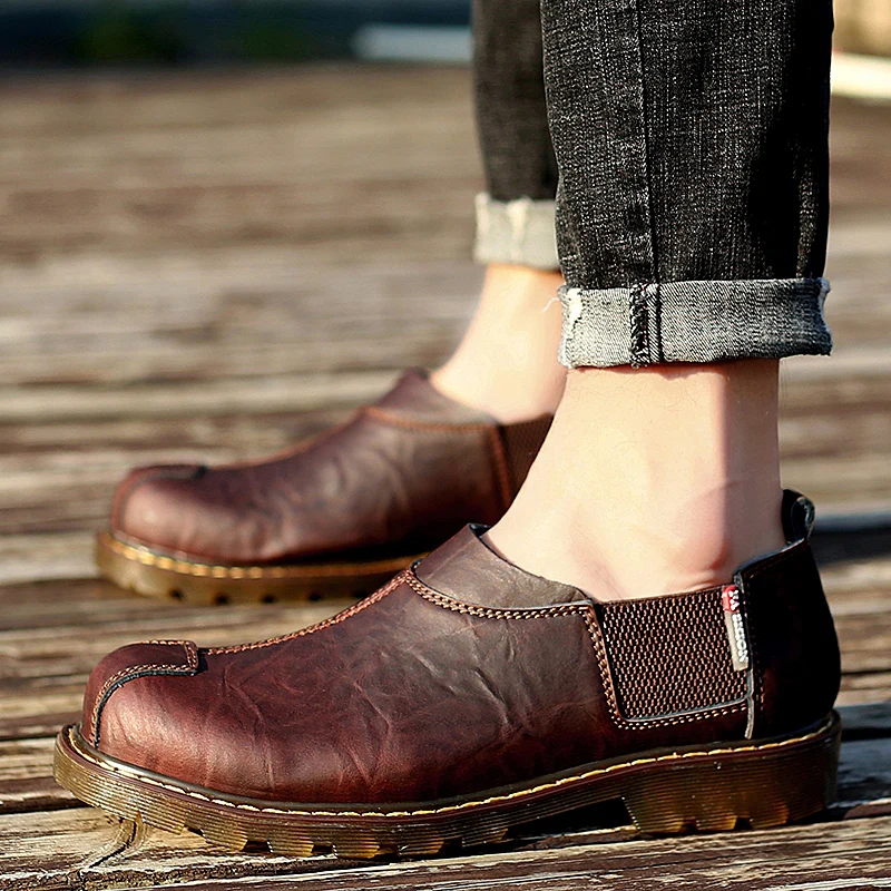 High Quality Genuine Leather Men Shoes Spring Work Safety Casual Fashion Flats Oxfords Loafers Moccasins Big Size 38-47 | Обувь