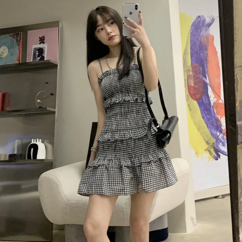 

Женское платье в японском стиле Харадзюку, очаровательное сарафан в клетку, женская одежда в Корейском стиле Харадзюку