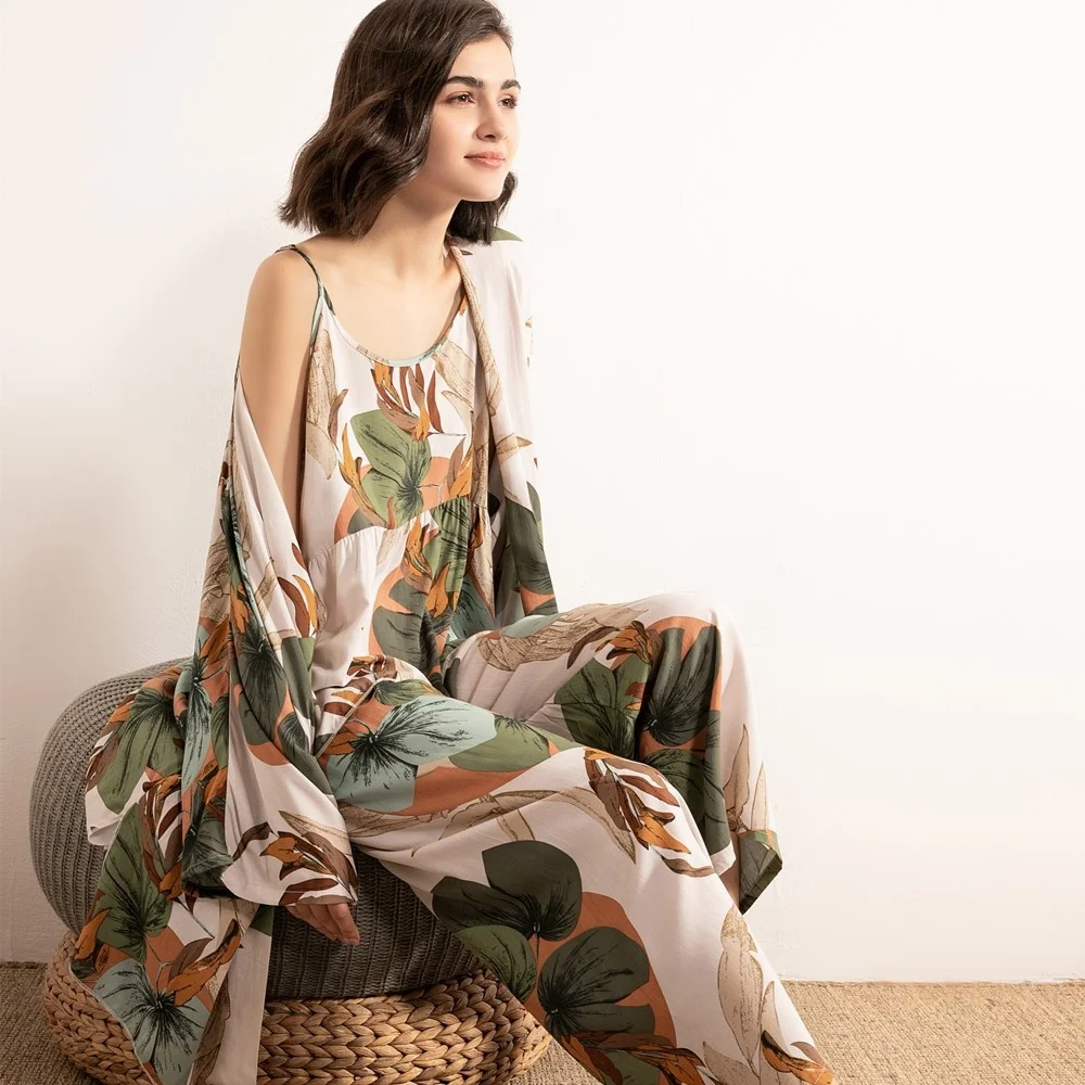 

women's pajamas set printed viscose women's pajamas loose pajamas spring and summer casual wear