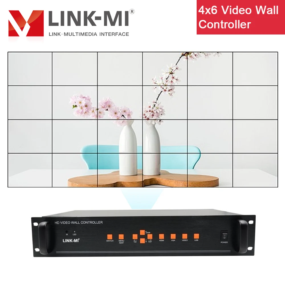 LINK MI 24 канальный настенный видеоконтроллер 4x6 4x5 4x4 3x3 HDMI VGA USB AV входы вращение на 180