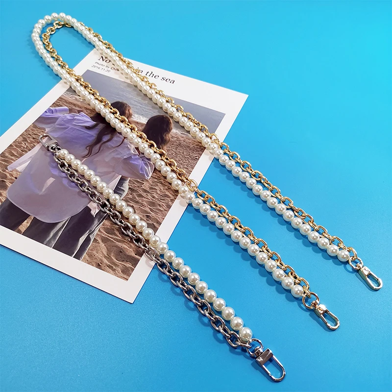 

Pearl Metal Bag Chain Double Chain Bag Strap Imitation Pearls Durable Shoulder Bag Strap Simplicity All-match Bags Accessories