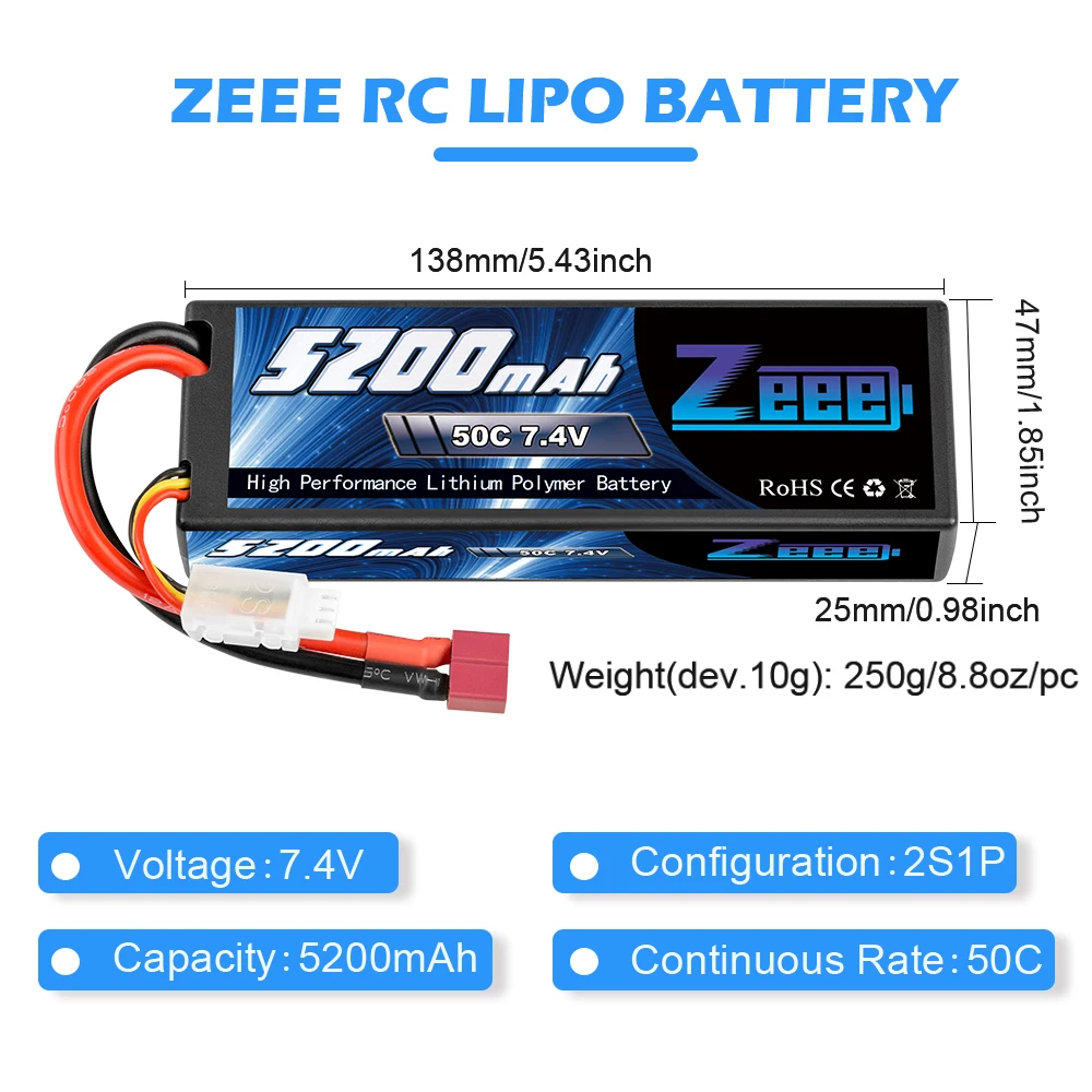 Аккумулятор Lipo Zeee 5200 мАч для радиоуправляемых моделей 7 4 В 50C 2S|Детали и
