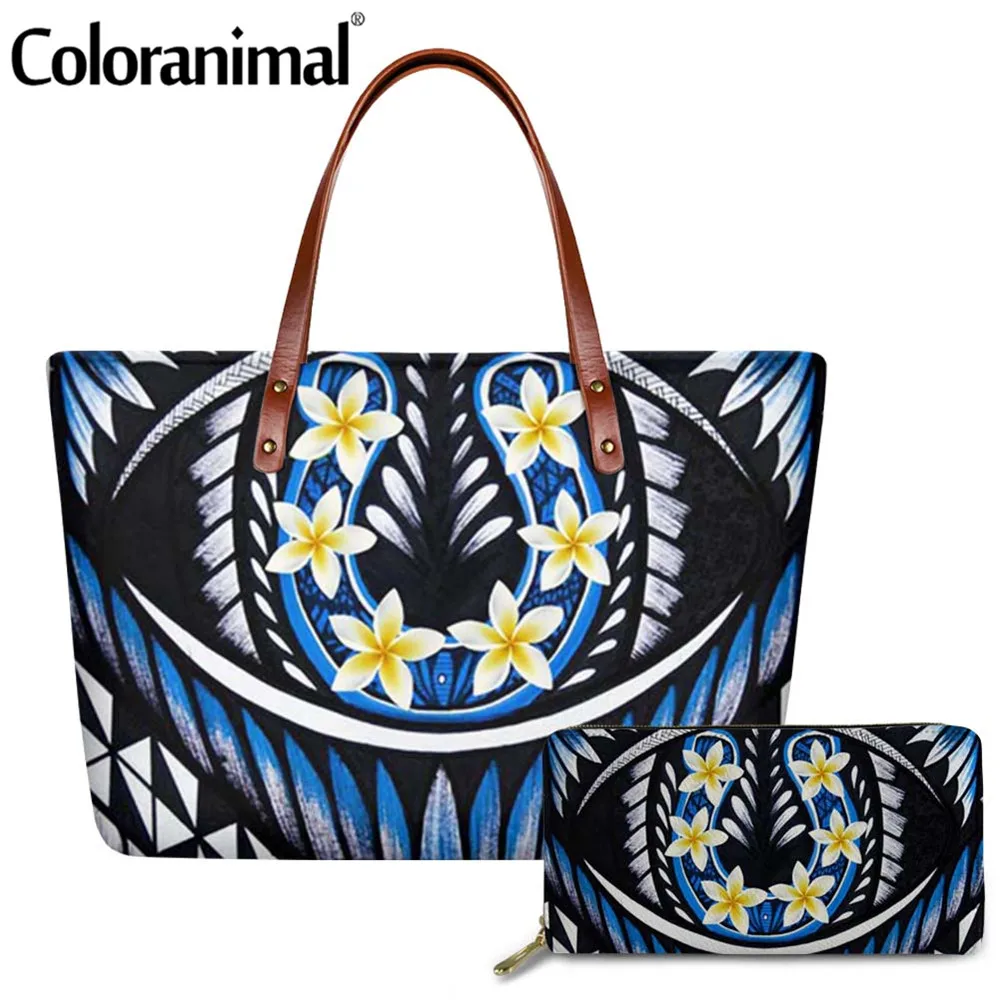 Женская сумка-тоут в этническом полинезийском стиле с цветным принтом Плюмерия