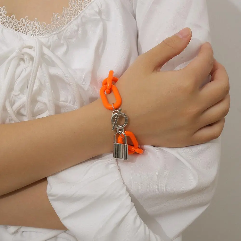 Богемный браслет для женщин акриловые цепочки браслеты модный замок любовь пара