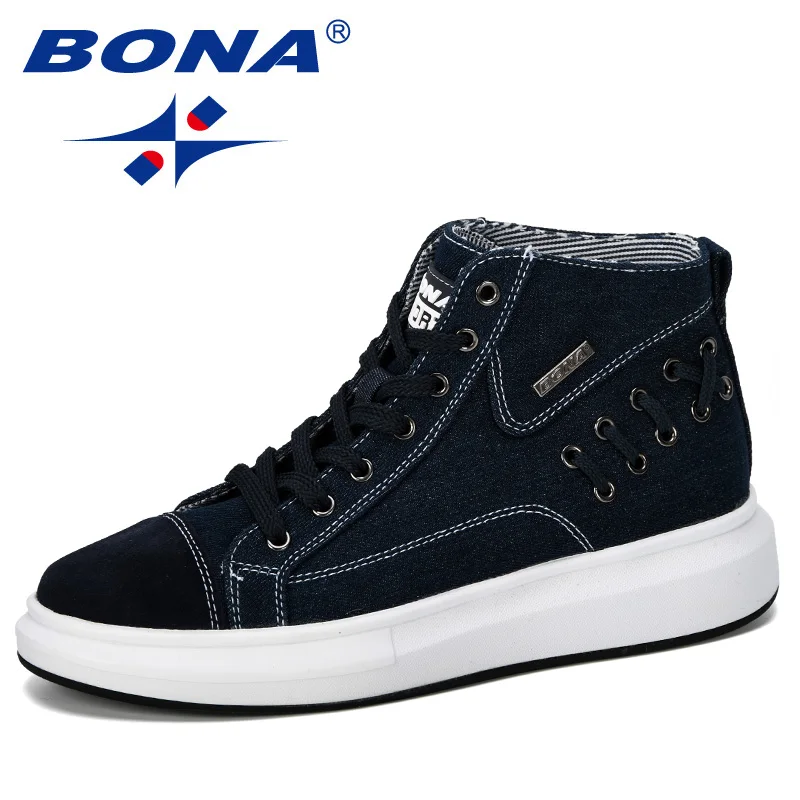 

BONA Men's Vulcanize Shoes Men Spring Autumn High Top Fashion Sneakers Lace-Up Comfortable Solid Colors Man Casual Shoes