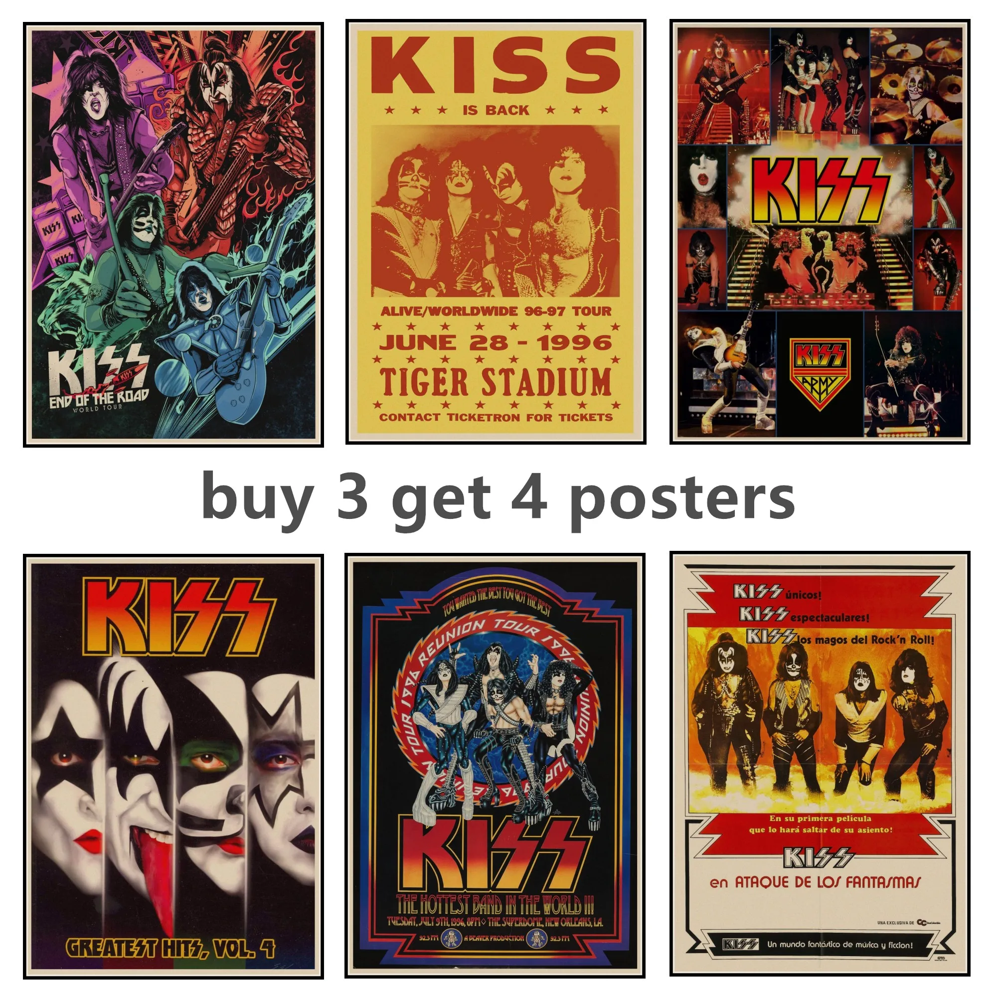 Тяжелый Металл Kiss Рок-группа Крафт-бумага постеры Музыкальная команда Звезда Классическая декоративная живопись Постер на стену стикер.