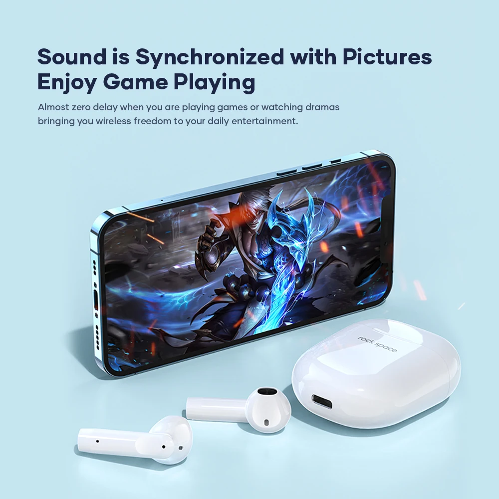 

ROCK True Wireless Bluetooth 5.0 Headphone With Microphone Earbud Earphones TWS In Ear Buds Cordless Sports Earpieces For iPhone