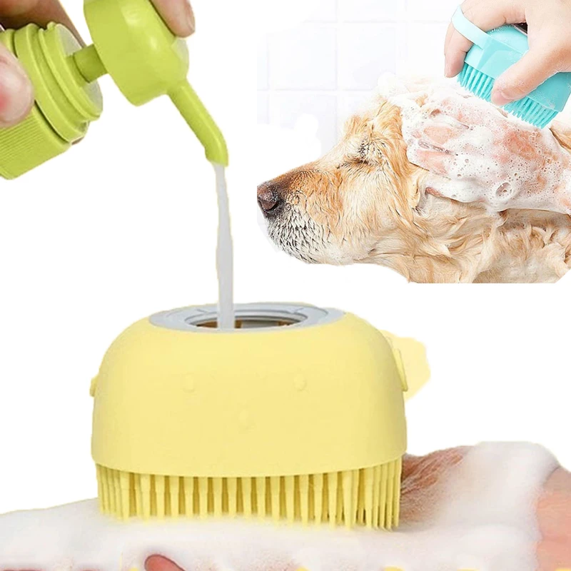 

Bathroom Dog Bath Brush Massage Gloves Soft Safety Silicone Comb with Shampoo Box Pet Accessories for Cats Shower Grooming Tool