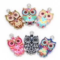 diy jewelry 6pcs charms owl necklace color enamel mixed crafts making pendants