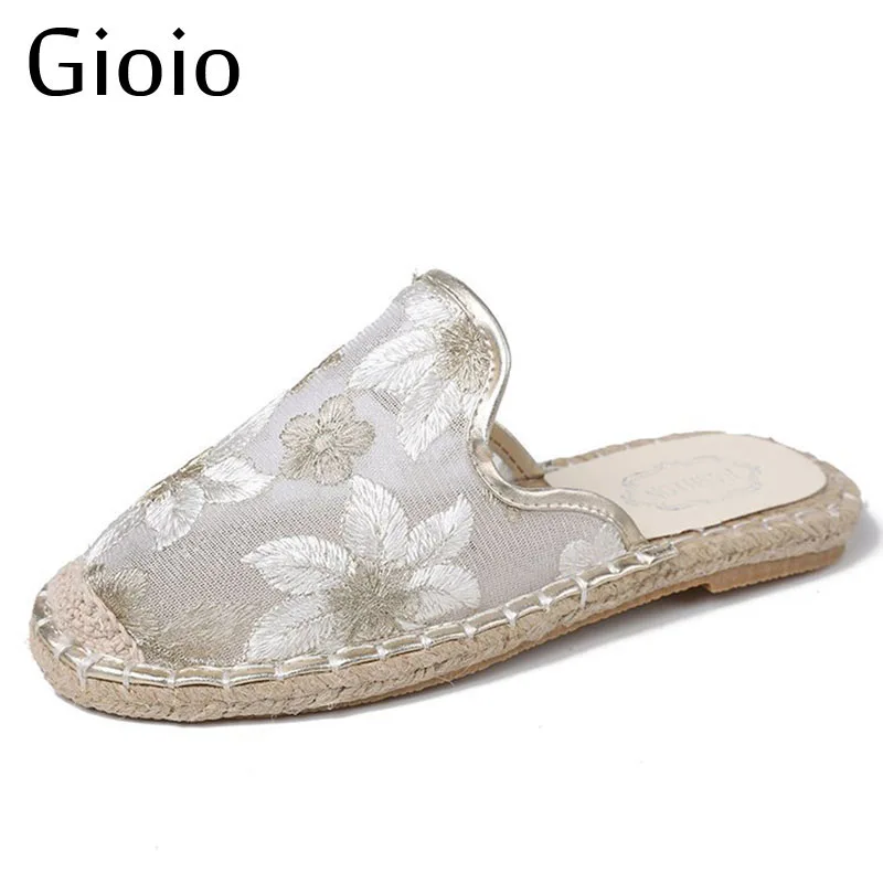 Gioio Ladies' single shoes sweet flat shoes flowers Chinese style Women slippery Fashion Low Heels Mujer White shoes