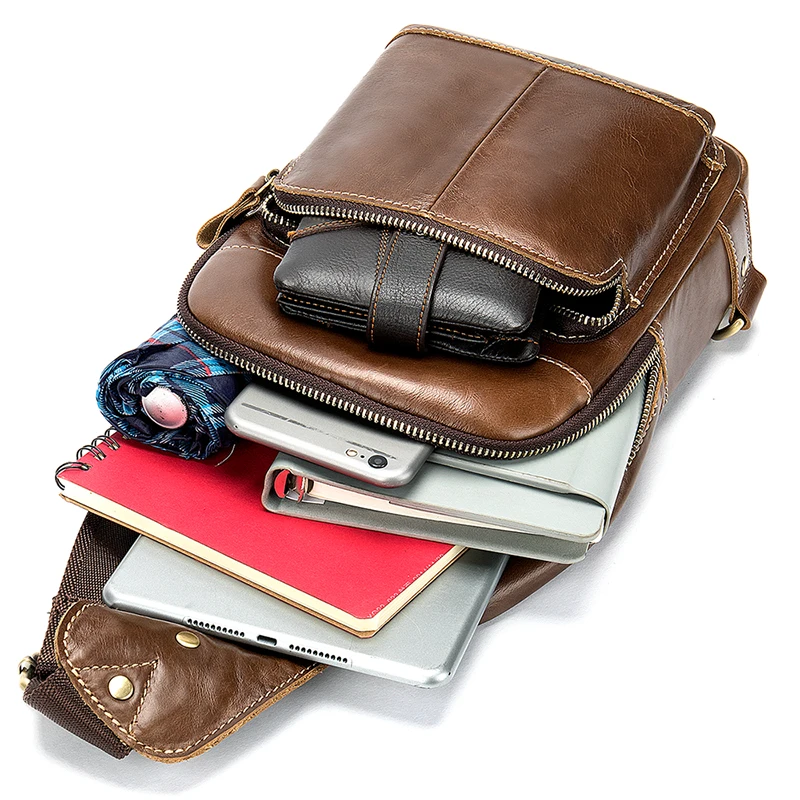 Нагрудные сумки из натуральной кожи для мужчин сумка на одно плечо с usb-зарядкой