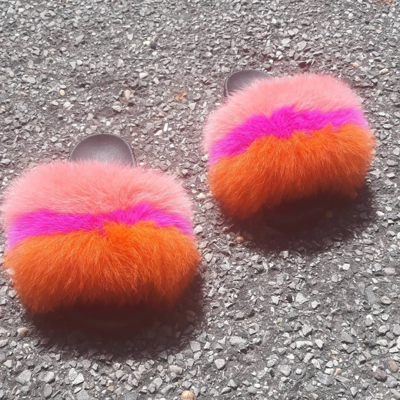 Шлепанцы из натурального меха енота сланцы летние сандалии Повседневная модная