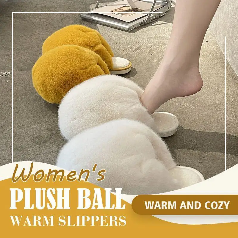 

Women's Plush Ball Warm Slippers Winter Cotton Slippers For Women Indoor For Bathroom Accessories