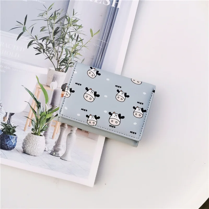 2021Fashion Student Fold Over Wallet Multi-card Slot Short Small Coin Purse Ladies Mini Wallet Cute Printed Purse Card Holder