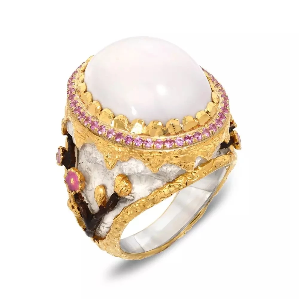 

Creative Golden Flower Ring Inlaid Pink Zircon Engagement Wedding Women Fashion Jewelry