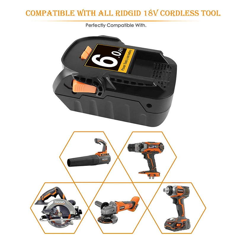 Литий-ионная аккумуляторная батарея Powtree 18 в 6000 мАч для дрели Ridgid