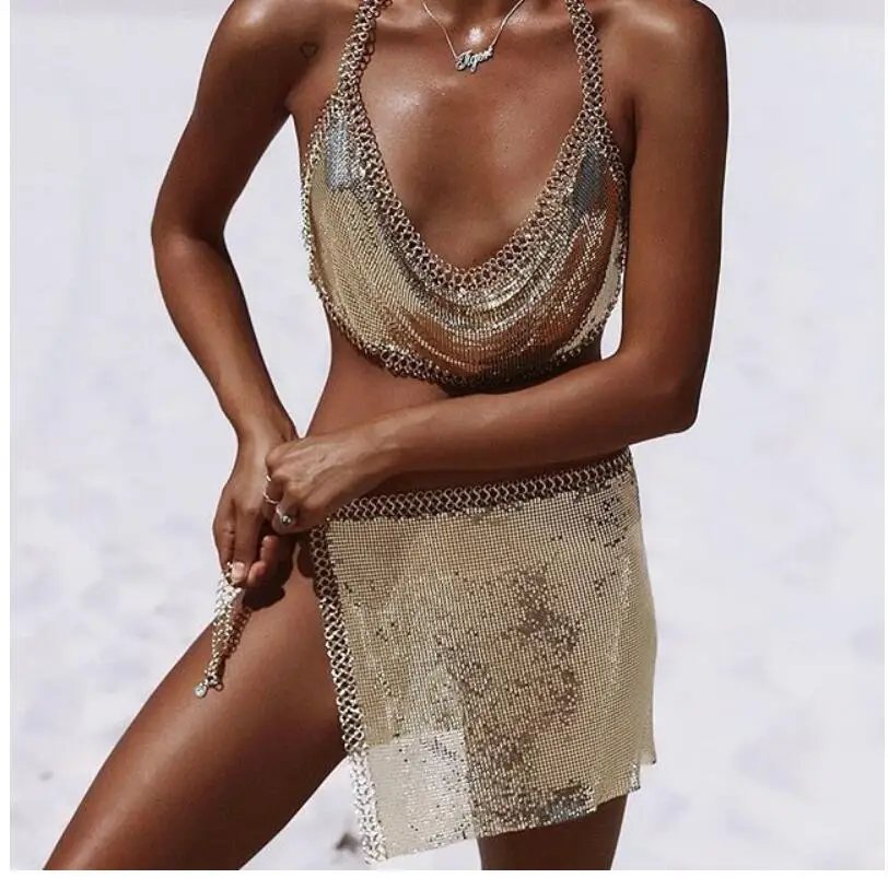 Tenglongwl 2020 летняя юбка с блестками и цепочкой пляжные женские миди юбки со стразами