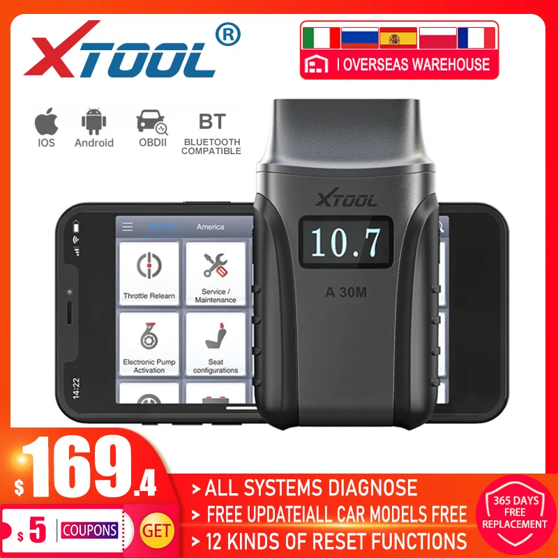 Автомобильный диагностический сканер XTOOL A30M OBD2 с 21 видами специальных функций