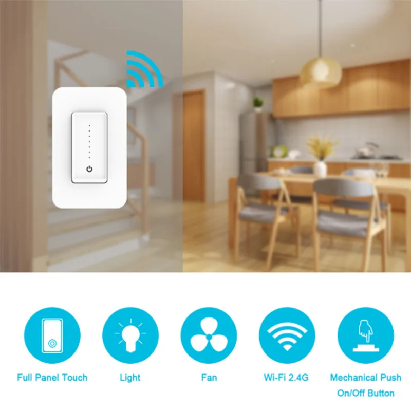 

2Pcs Press Sn ligent Dimmer Switch Fan Speed WIFI Control For Google Alexa